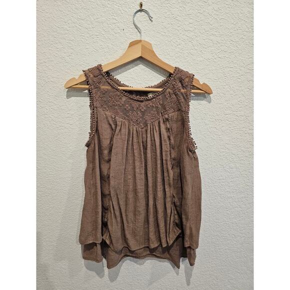 Style& co brown blouse, lace crocheted. Sz medium - Picture 1 of 5